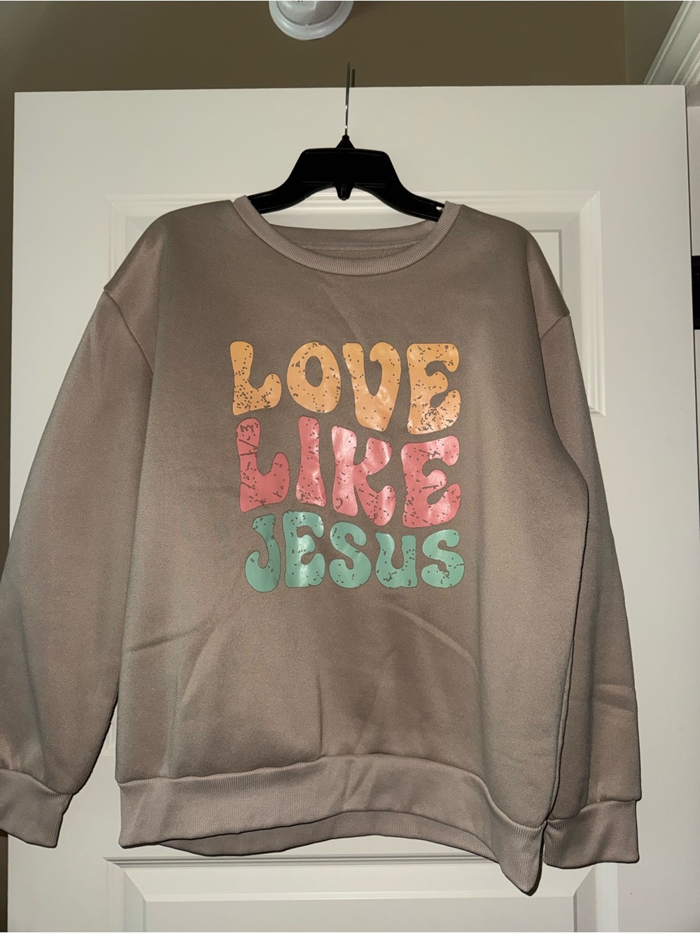 Love Like Jesus Graphic Sweatshirt — Taupe with Pastel Print